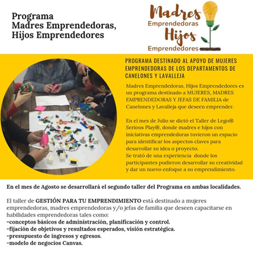 01.08.2019 Inscripciones abiertas al segundo taller del Programa “Madres Emprendedoras, Hijos Emprendedores”