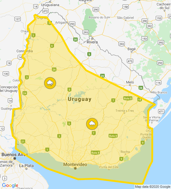 18.02.2020 Alerta amarilla por tormentas fuertes según INUMET