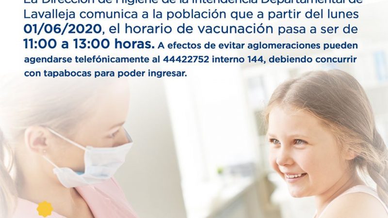 28.05.2020 Horario de vacunación que regirá desde el lunes 1° de junio