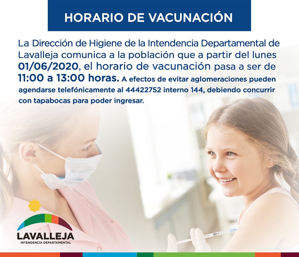 28.05.2020 Horario de vacunación que regirá desde el lunes 1° de junio