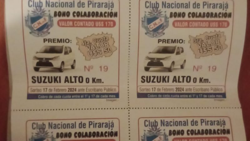 14.02.2024 ¡A dos días del sorteo! Participa por un Suzuki Alto 0km con el Club Nacional de Pirarajá